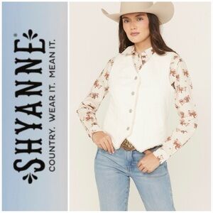 Shyanne Vest Women's Sherpa Lined Button-Down Denim Vest ~Cream Western Vest NWT